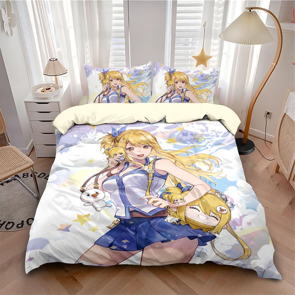 New Anime Fairy Tail Black Bedding Set Duvet Cover Set With Pillowcase For Boys Girls Gift Bedclothes Bed Quilt Cover Set