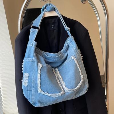 Bolso bandolera para mujer de estilo informal y artístico  bolso de cartero retro de gran capacidad  mezclilla de desplazamiento