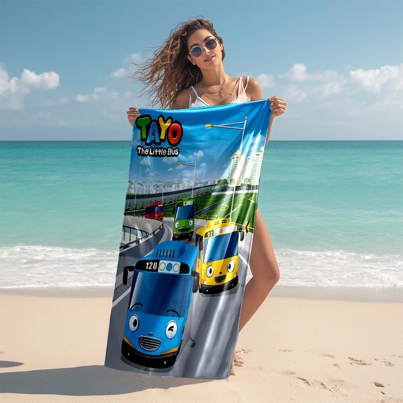 1pc Tayo The Little Bus1 Beach Towel, Comfortable and Thick, and Swimming/Bath/Picnic/Camping Towel, Suitable for Seaside Beaches