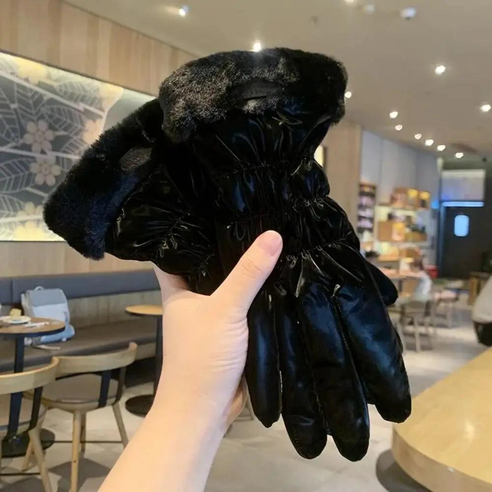 Ski Gloves Women Winter Fleece Thickened Warm Plush Cotton Waterproof Touch-Screen Gloves For Outdoor Riding Mountaineering