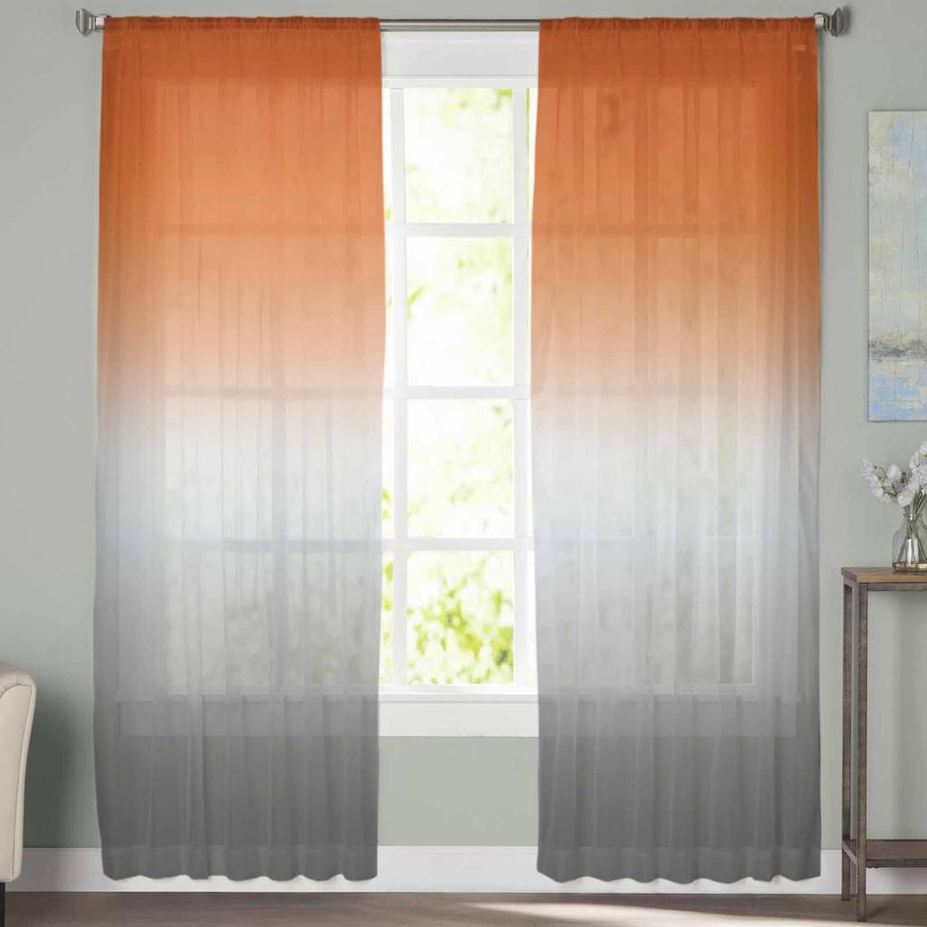 Orange Gray Gradient Abstract Sheer Curtains for Kids Bedroom Living Room Voile Window Curtains Tulle Drapes