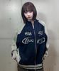 Cpgn Studio [2-Way] Curved Block Knit Zip-Up Navy