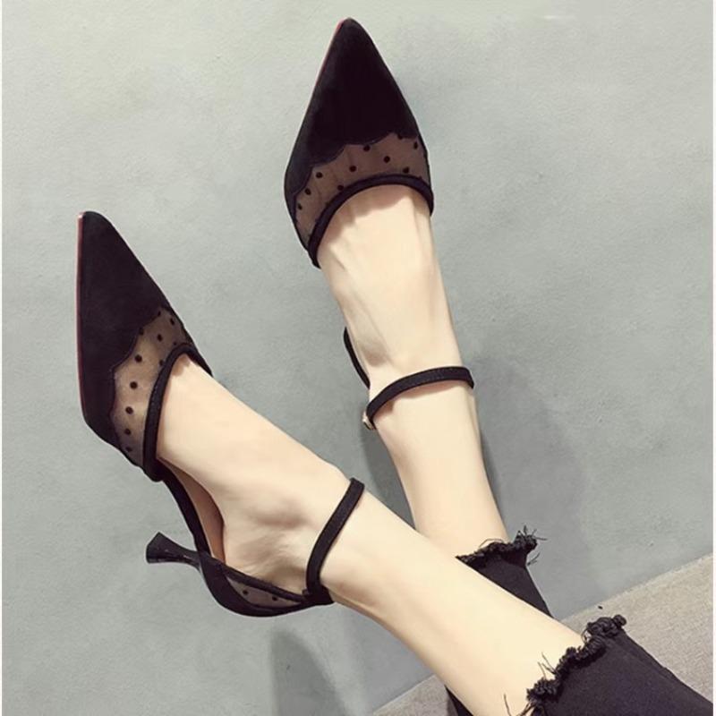 

Baotou Sandals - New Style Women s Shoes, Open-toe High Heels, Single Strap Flats 34 чёрный