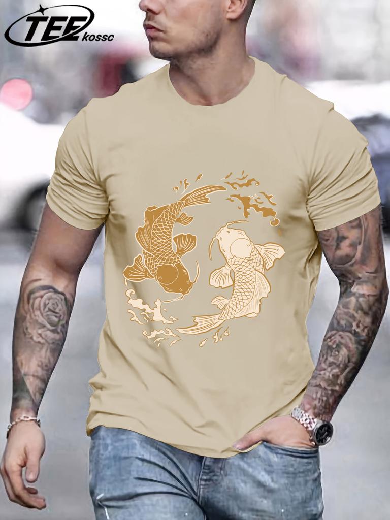 Japanese Harajuku Koi Print TShirt Men Fashion Loose Cotton Short Sleeve ONeck Summer Clothes Unisex Casual Soft Streetwear
