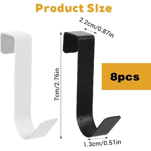 8 Pack Over The Door Cabinet Drawer Hooks J-Shape Carbon Steel Metal No Drill Heavy Duty Easy to Install Hook for Small Kitchen Cabinet Narrow Door