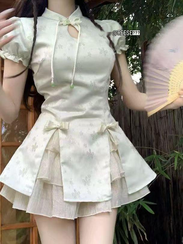 2025 Frühling/Sommer Damen Stilvolles Kurzarm Zweiteiler-Set: Neuer chinesischer Stil Oberteil & Rock