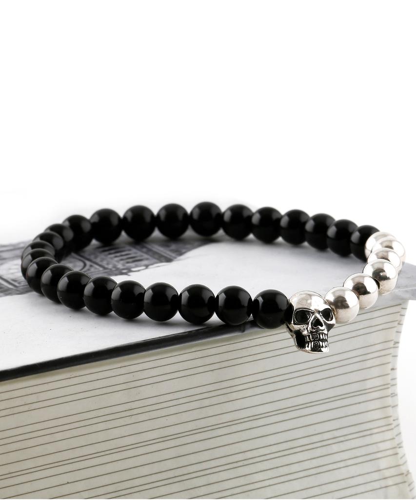 Shoveoff Svb-219 Silver 92.5 Skull Onyx Bracelet