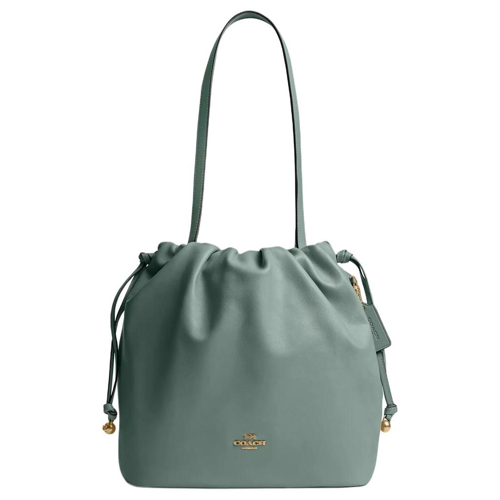 Coach Faye 28 Logo Drawstring Leather Bucket Bag Women Bags Green CV947-IMO4Q
