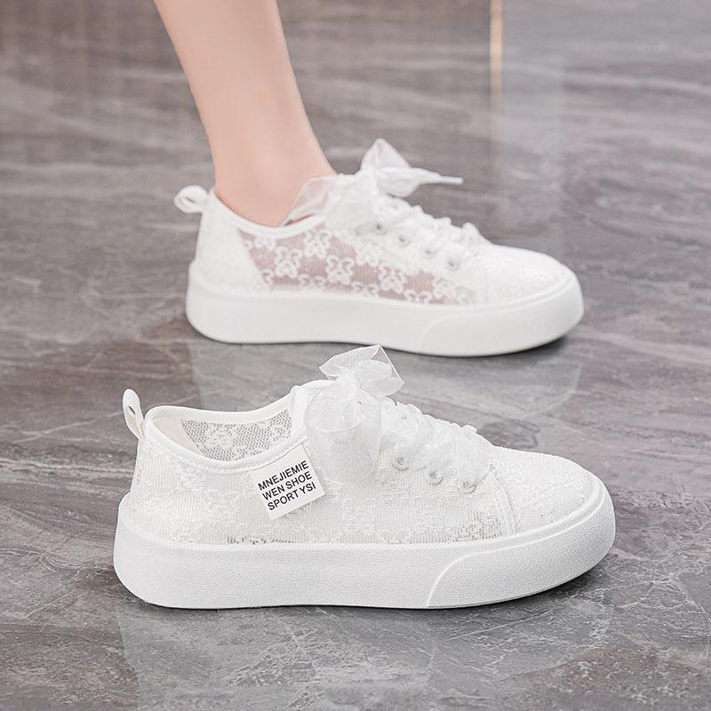 

Summer hollow and breathable new mesh shoes women s versatile flat-soled student single shoes women s lace mesh white shoes tide 40 білий