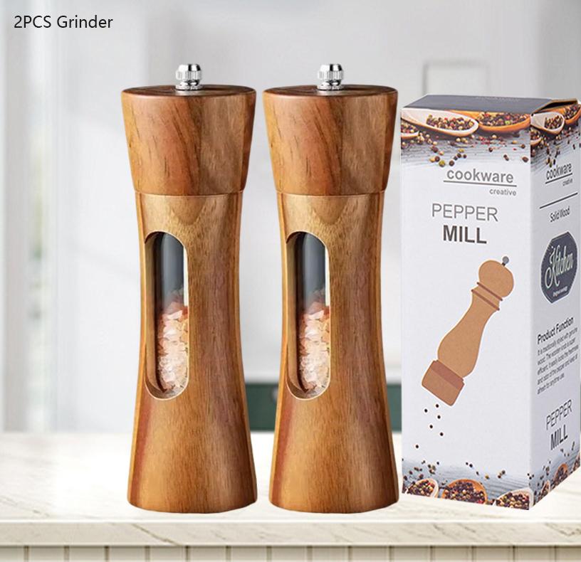 WXCOO Salt and Pepper Grinder Adjustable Ceramic Pepper Mills Manual Solid Wood Pepper Shakers Grinder for Kitchen Utensils
