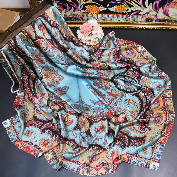Bohemian Cashew Flower Silk Mulberry Silk Plain Crepe Satin Handmade Hemming 110 Large Square Scarf Silk Scarf Shawl