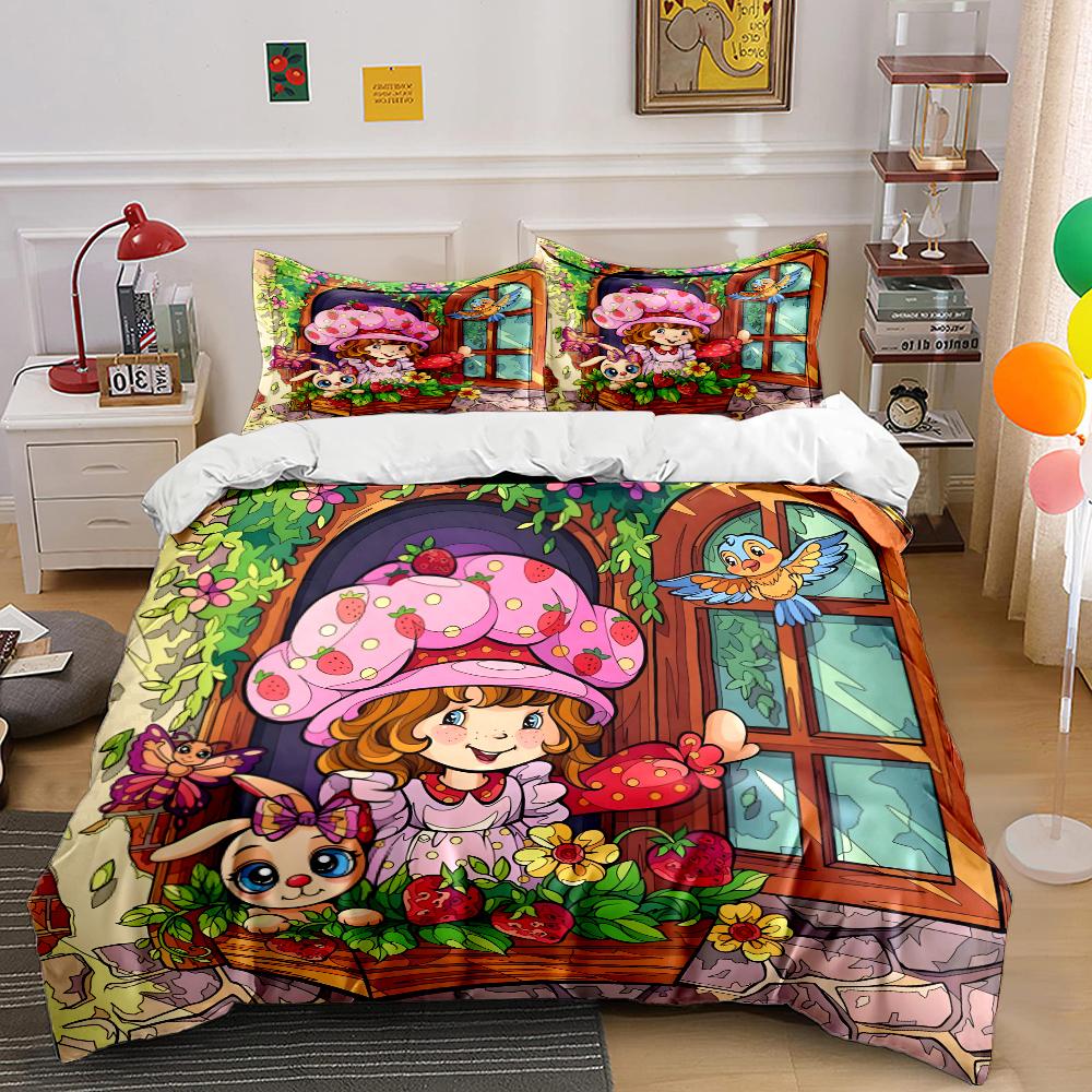 Mehrere Größen Emily E-Erdbeer-Print Weiche Bettbezug Kissenbezug Bettwäsche-Set Kinder Erwachsene Bequemes Bett-Set Einzelbett King Für Geschenke