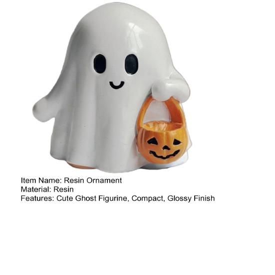 Halloween Ghost Figurine Resin Ghost Ornament Holding A Pumpkin Lantern Glossy Finish Ghost Statue for Home Office Desk Shelf Decor