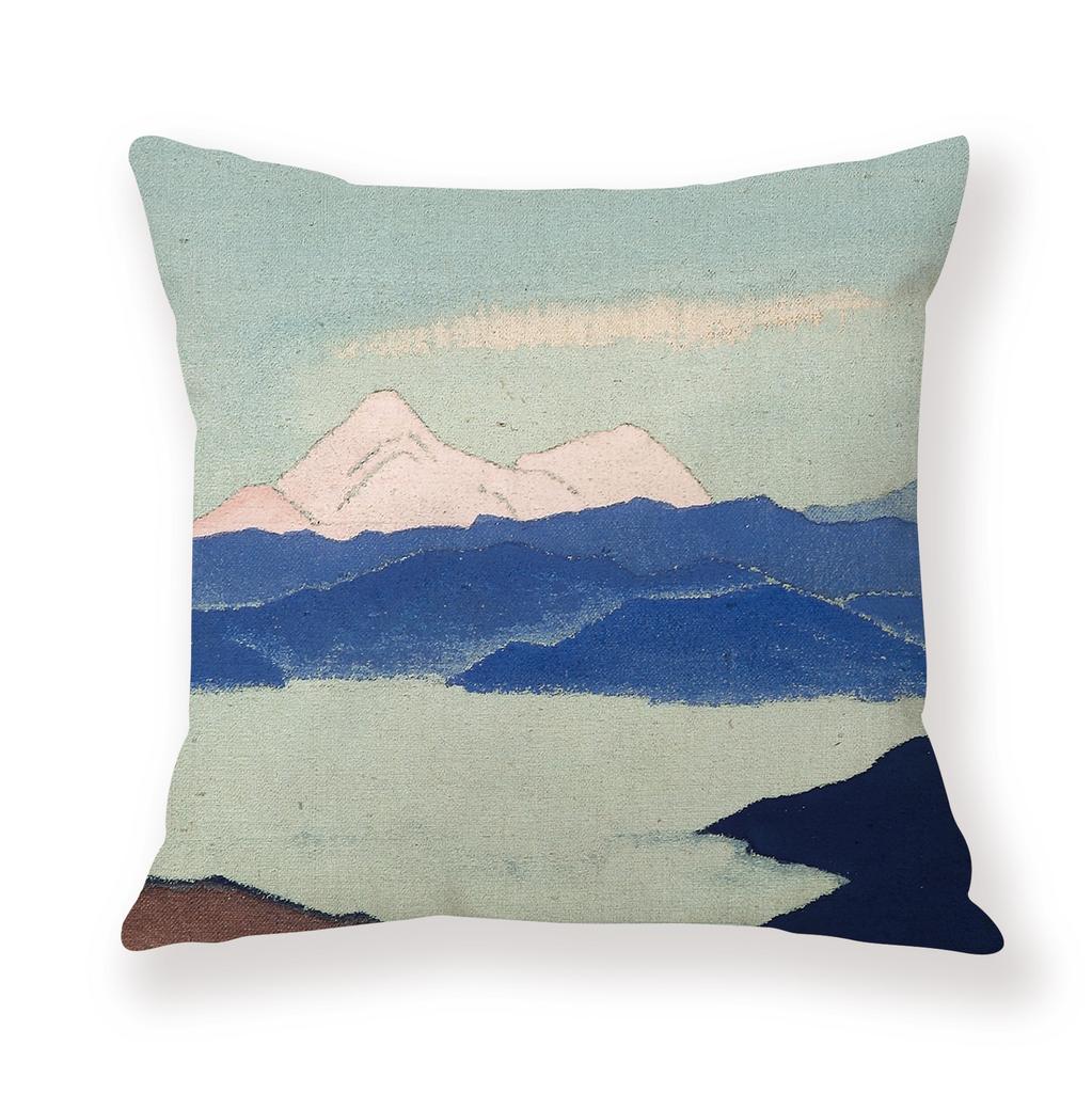 Painted Snow Mountain Sunset Colorful Sky Retro Pillow Case Sofa Model Room Decoration Pillow