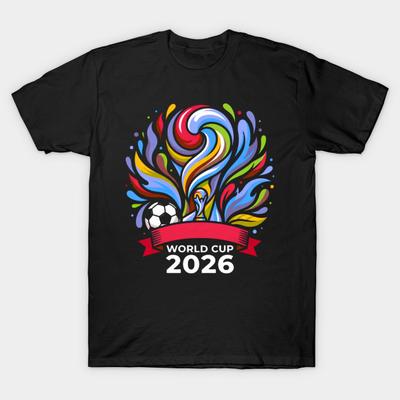 Men Black Print T-shirt World Cup 2026 Soccer Tournament 2026 No-Cut Transfer Paper Print Cotton Tshirt