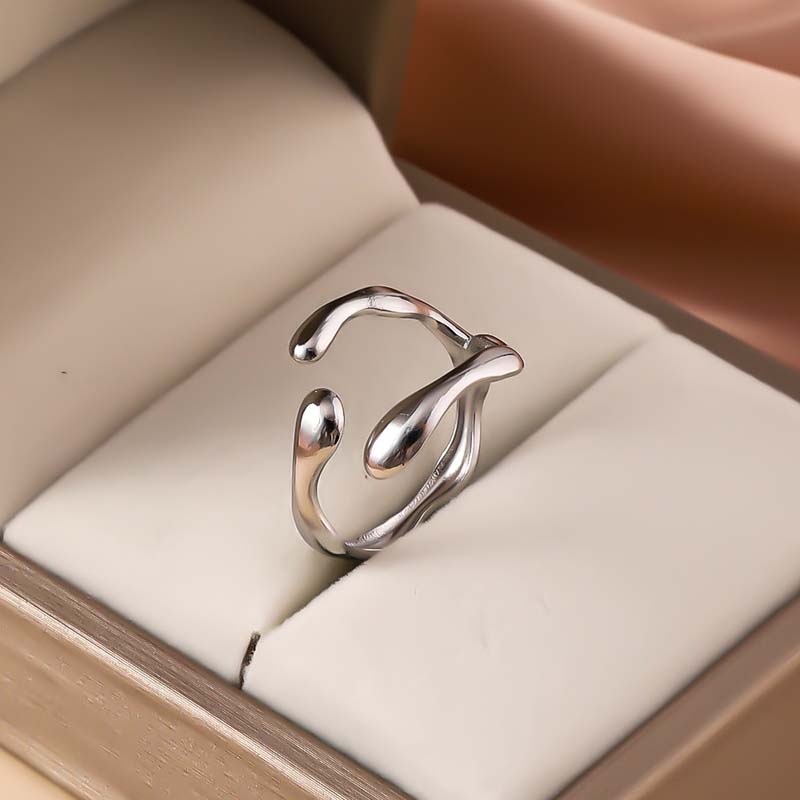 Fashion Silver Color Irregular Open Rings for Women Teens Minimalist Metal Hollow Adjustable Finger Ring Jewelry Birthday Gifts