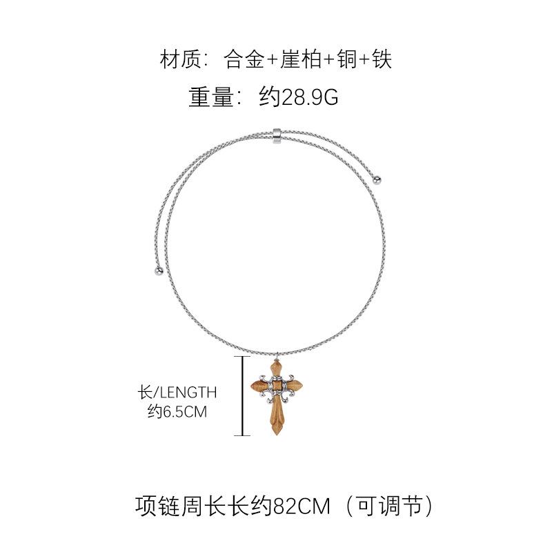 Autumn and winter woodwork cross pendant necklace niche personality unique exquisite original sweater chain