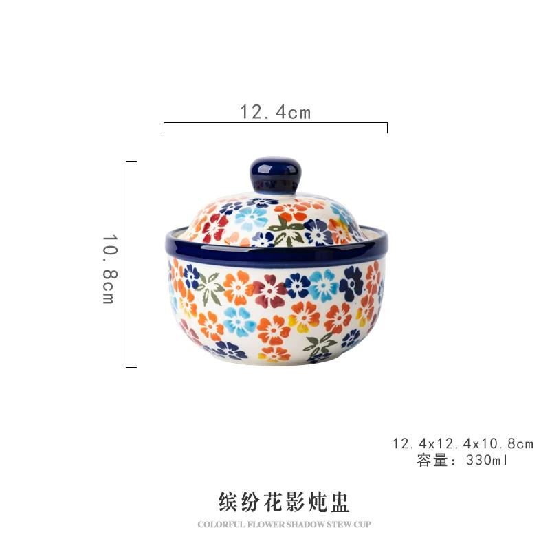Hand-painted ceramic small stew pot Household steamed egg bowl with cover dessert bowl
