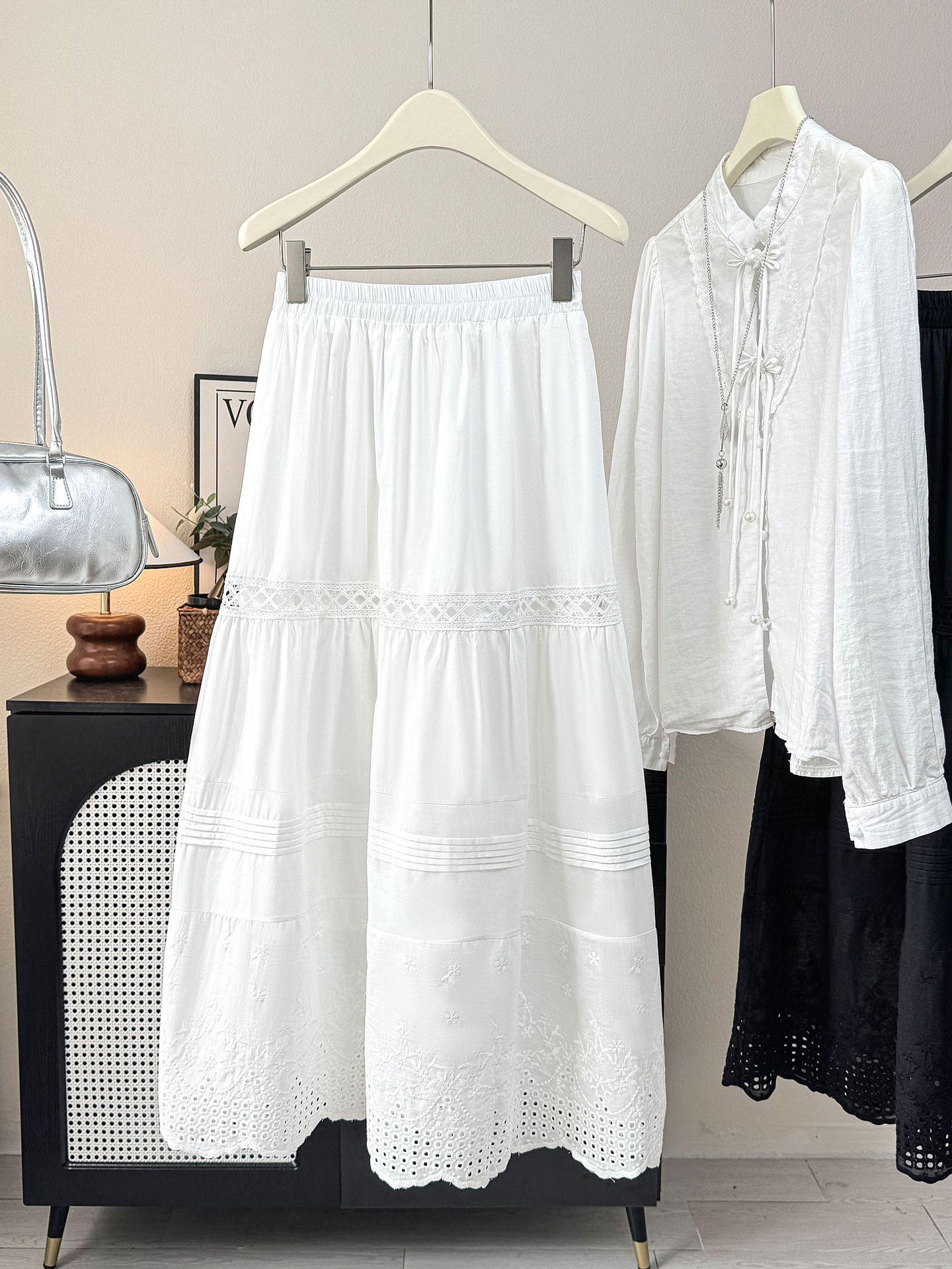 Women s White A-line Skirt with French Hollow Embroidery: 2026 Spring/Summer Ballet Umbrella Style for Petite Forest Fashion One Size белый