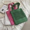 Yogodlns Summer Woven Hollow Shoulder Bag For Women Candy Color Travel Seaside Beach Casual Tote Bag