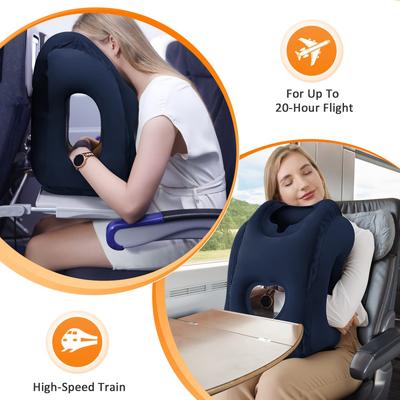 Inflatable Travel Pillow Airplane Neck Pillow with 360 Chin Support Portable Ergonomic Head Support for Flight Train Car Office