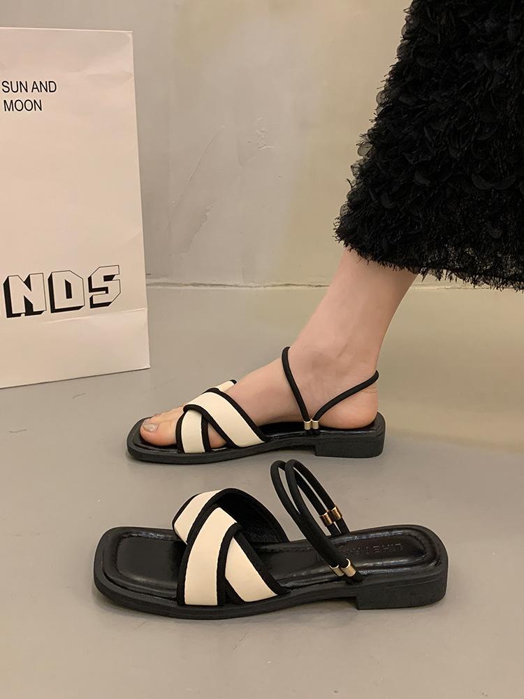 French fairy style flat bottom two wearing sandals female summer fashion with skirt temperament popular versatile Roman cool slippers