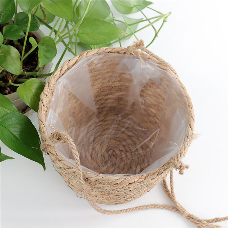 Grass Woven Hanging Flower Baskets Woven Hanging Green Plant Potted Flower Basket Cattail Hanging Flower Pots