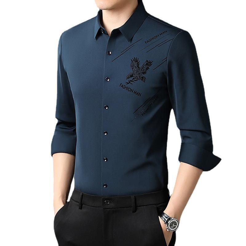 Весенне-осенняя модная мужская рубашка с длинным рукавом и принтом — фото 4