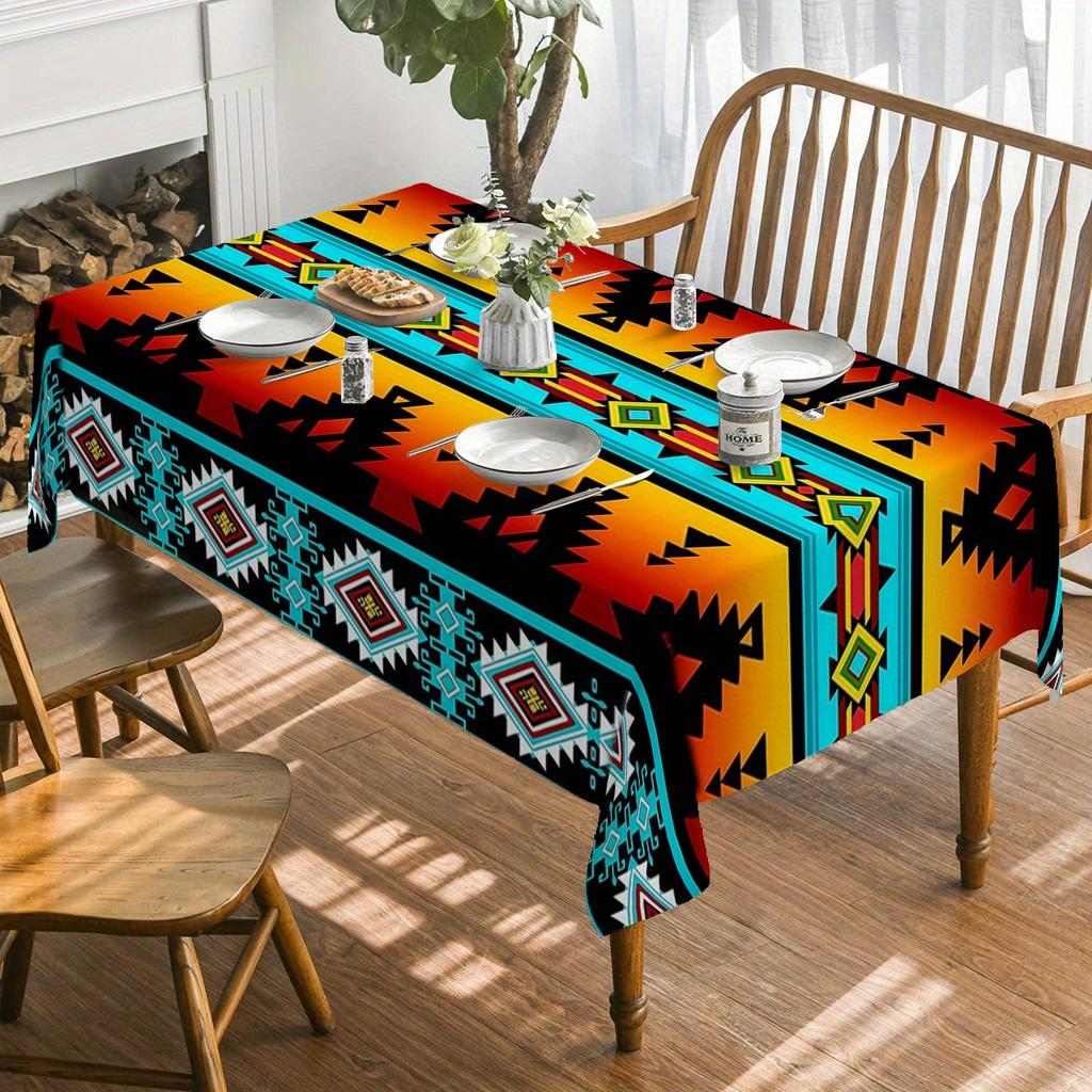 One Tribal Geometric Pattern Tablecloth - Polyester Rectangular Tablecloth, with Bold Patterns In Western Style