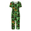 Women Two Piece Set Halloween Print Short Sleeve T Shirt and Capri Pants Casual Lounge Pajama Set with Pockets