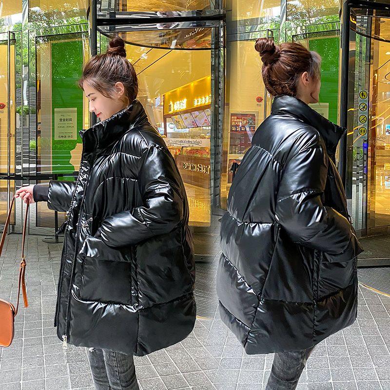 Lesklá péřová bunda, Volná vatovaná bunda, Silná ležérní bunda, Dámská