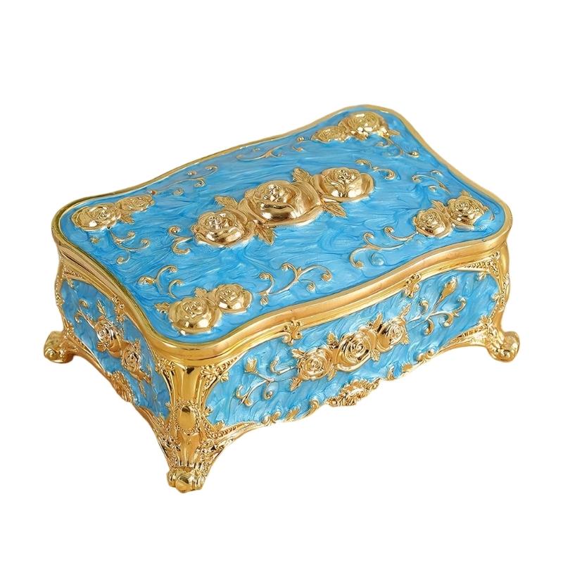 Traditional Floral incised Jewelry Storage Box for Women Built from strong Alloy Featuring Glossy Finish