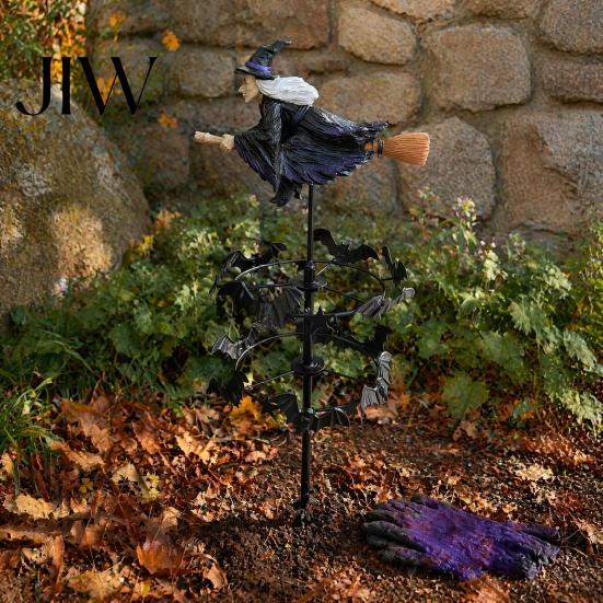 Spinning Garden Stakes for Outside Witch Wind Spinner, Halloween Resin Statue Stake, Spooky Bats Decorative Yard Fall And Spinner Outdoor Art