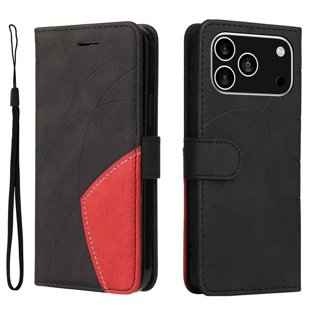 For iPhone 17 Pro Leather Phone Case Stand Wallet with Bi-colour Splicing Design