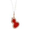 Sterling Silver Gourd Necklace & Bracelet Set with White Mother of Pearl, Red Agate, 18k Rose Gold Qilin Fu Lu Pendant On Clavicle Chain.