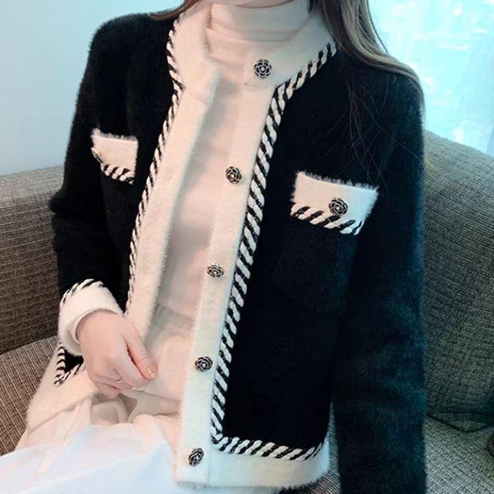 Autumn new long-sleeved knitted short-haired mink women's fashion coat women's autumn short top