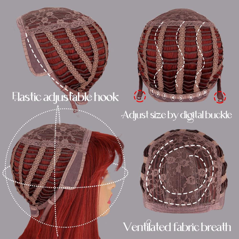 MISSQUEEN Red Wig Long Straight Middle Part Long Oblique Bangs Inward Artificial Fiber Female Wig for Daily Wear