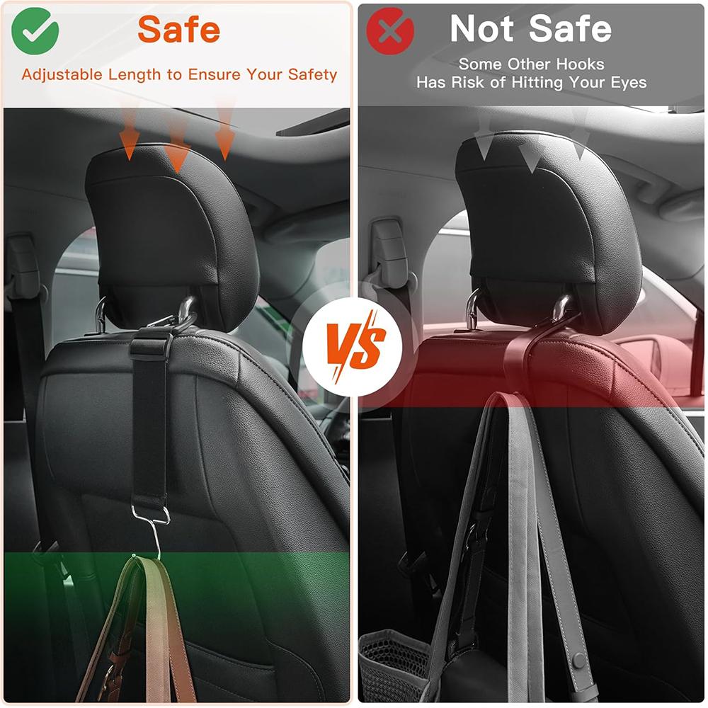 2Pcs Car Hook Universal Car Seat Headrest Hooks, Black