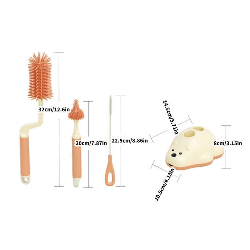 4PCS Silicone Bottle Cleaning Brushes Kit Heat Resistant Nipple Brushes For Newborn Care Essential