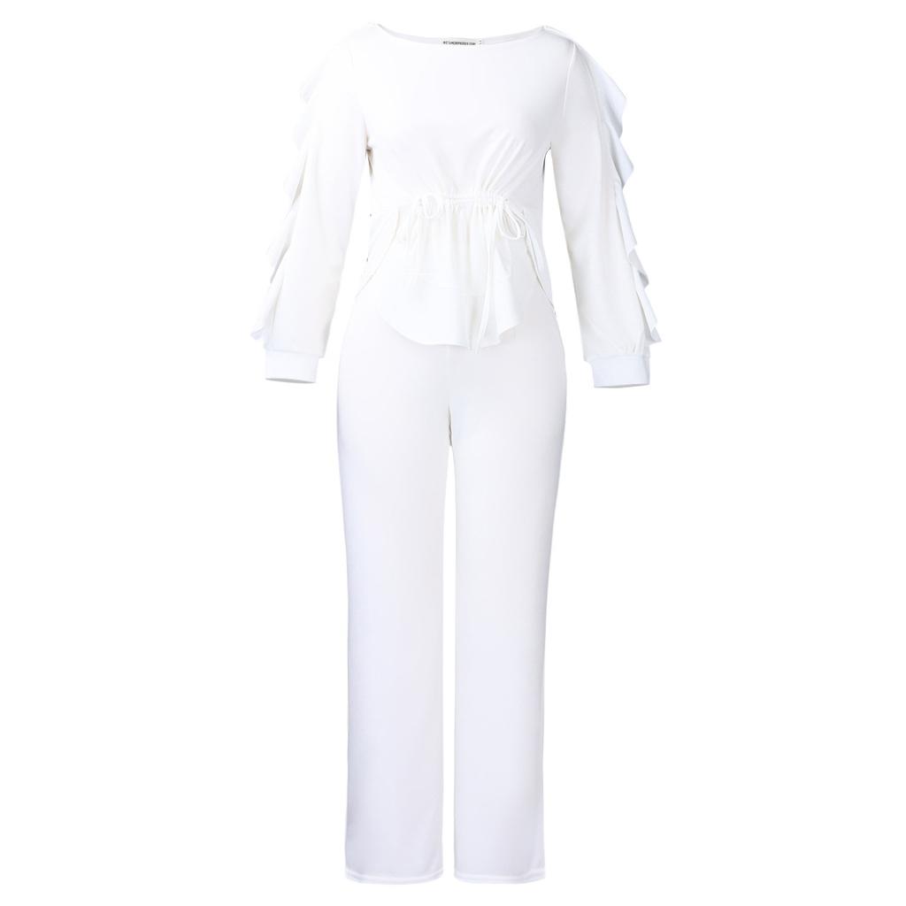 Zweiteiliges Set aus modischem, schmal geschnittenem Oberteil mit Kordelzug und lässiger Hose für Damen