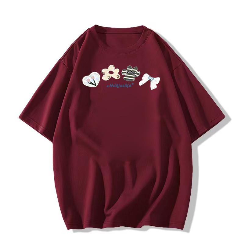 Women's Pure Cotton Short Sleeve T-Shirt - 2025 Summer Style with Straight Shoulder Design, Loose Half Sleeve, Niche American Fashion