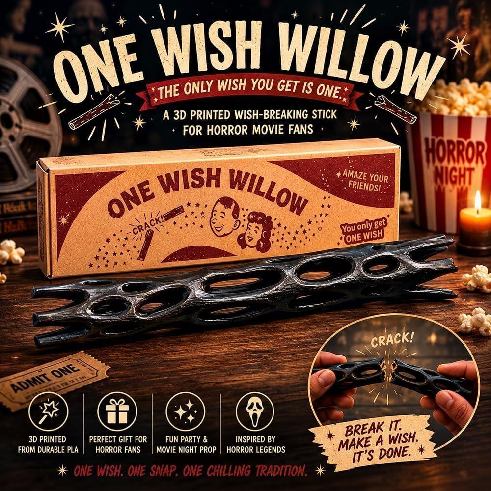 One Wish Willow Stick and Box, 3D Printed Wish-Making Snap Stick for Horror Movie Fans Gift, Fun Party Lucky Charm