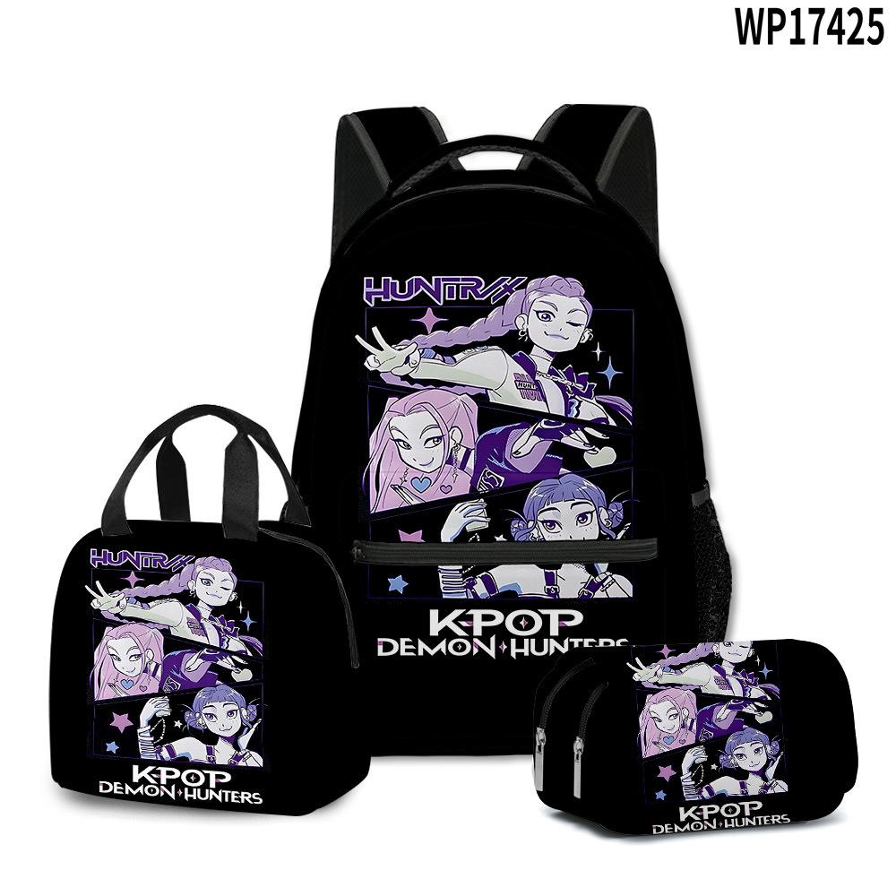 3D Movie K-Pop Demon Hunter Girl Group School Bag Backpack Lunch Bag Pencil Case Three-Piece Set lunch bag