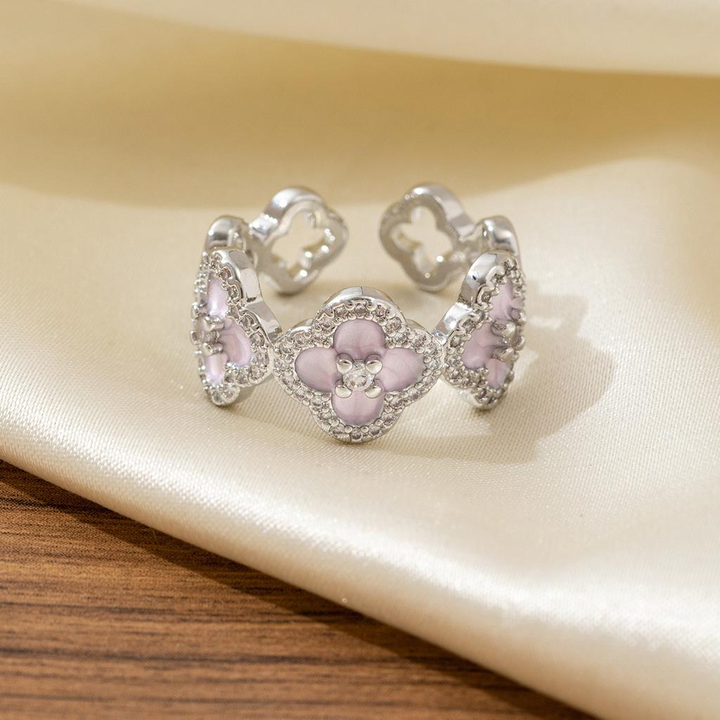 High-end Four-leaf Clover Open Ring Exquisite Workmanship Long-lasting Accessible Luxury Classy Versatile Open Ring