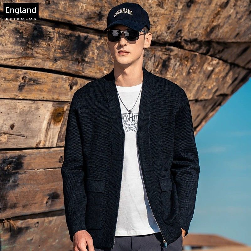 

Tide V Neck with Sheep Wool Spring Idle Style Cardigan Black L((Recommended 67.5-75kg))