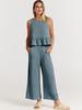 2025 Summer Women's Sleeveless Ruched Vest & Wide-Leg Cropped Pants Set