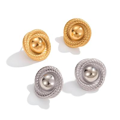 18K Gold-Plated Geometric Round Stainless Steel Stud Earrings - European & American Retro Fashion