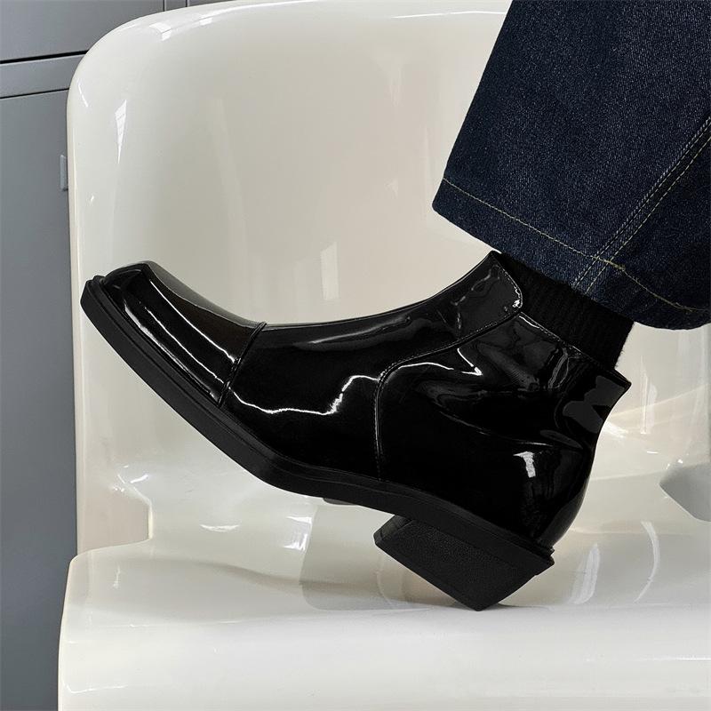 Zipper Chelsea Boots Men's Boots Pointed Short Boots Tide High Top Leather Shoes Martin Boots British Leather Boots 66633-J