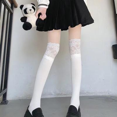 Socken Damen Herbst/Winter Oberschenkelhohe Spitze Süße Lolita Warme Strümpfe Schwarz Weiß Lange Beinsocken für Mädchen Stiefelzubehör