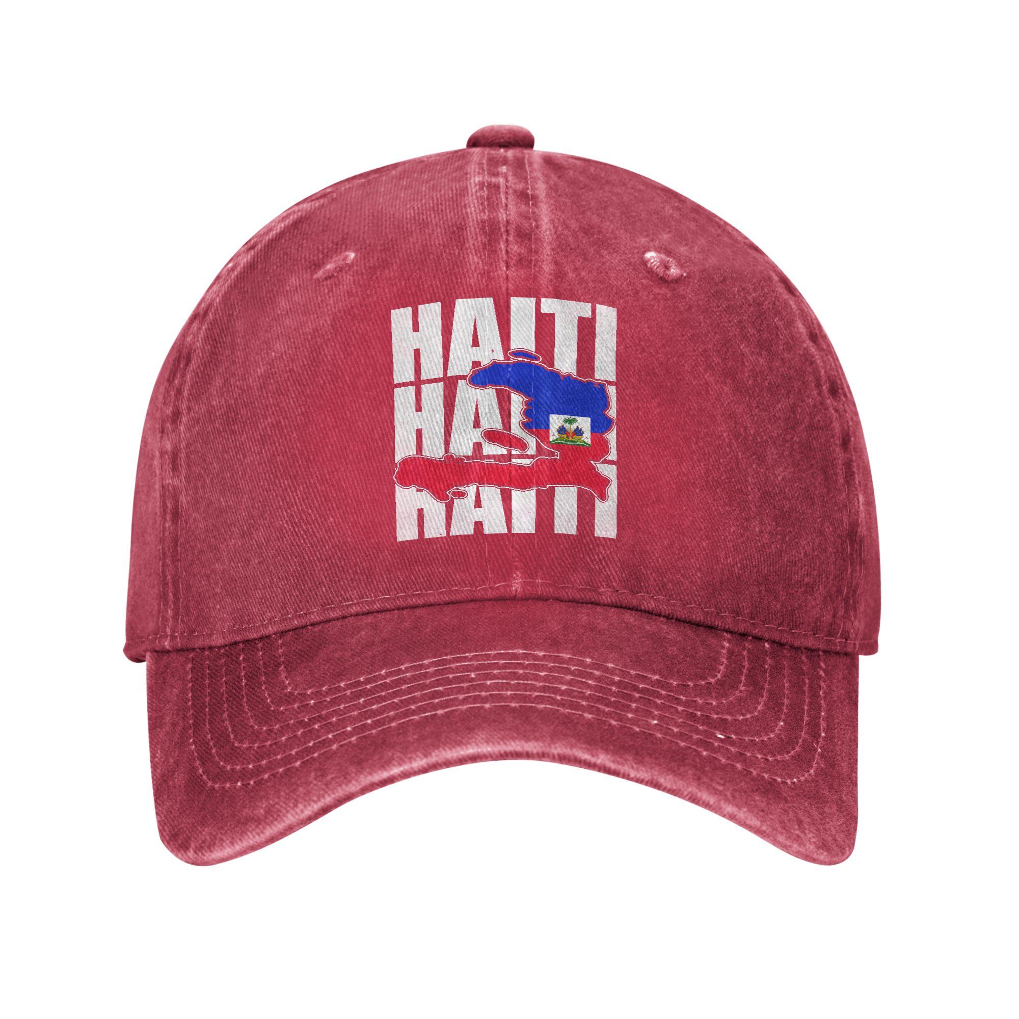 Cool Happy Haitian Flag Day Haiti Map Pride Baseball Caps Unstructured Unisex Distressed Denim Headwear Outdoor Adjustable Hat Adjustable